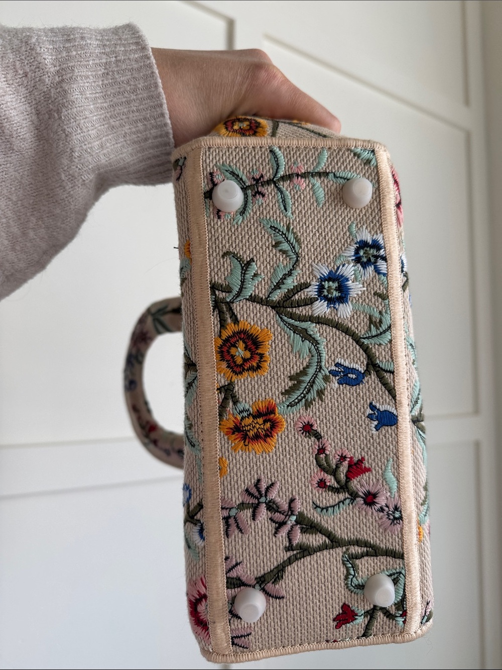 Dior Beige Floral Embroidered Mini Lady Tote with Multicolor Flowers - Picture 12 of 16